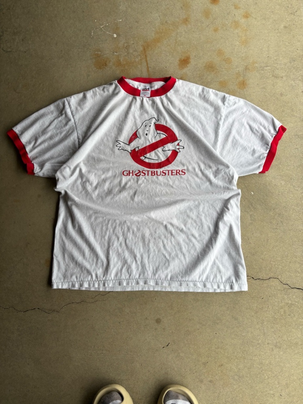 Early 2000s Ghostbusters Logo Ringer Tee - White with Red Trim